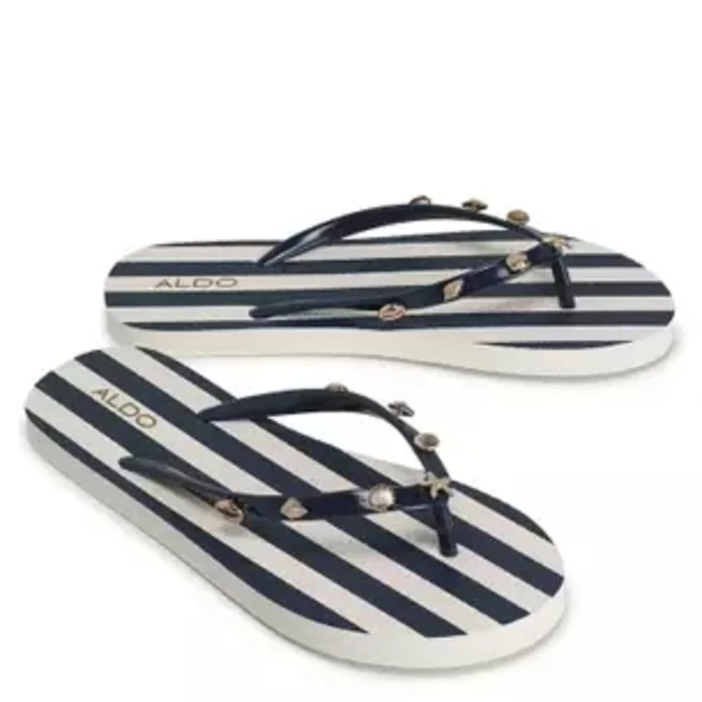 Aldo Women's Blue/White Striped Shell Charm Flip Flops Size 9